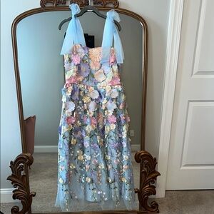 3D Floral Blue Midi Dress Size Medium